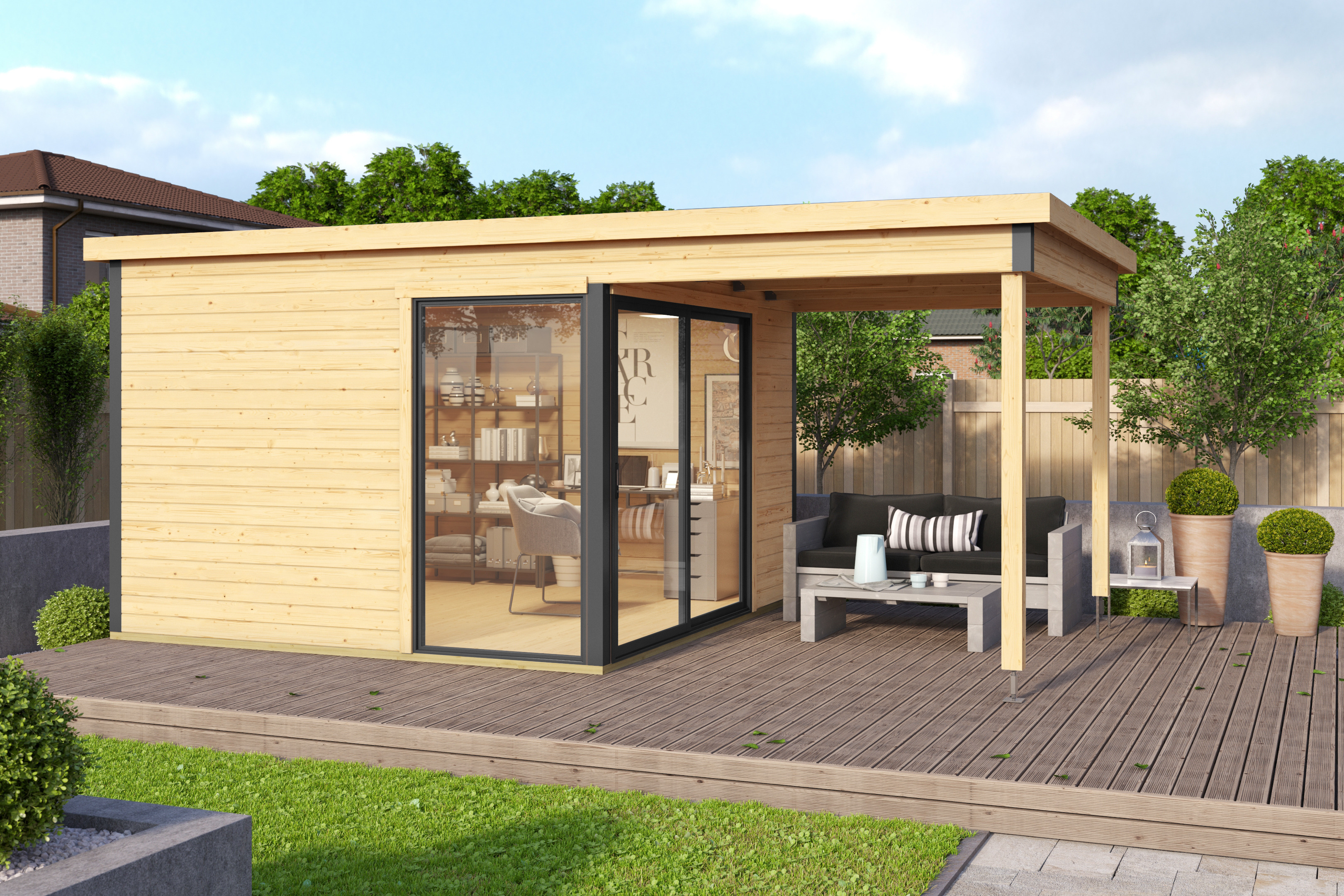 Abri bois massif 19,8m² 40mm traité teinté marron Gardy Shelter