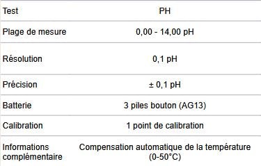 fiche technique testeur PH electronique